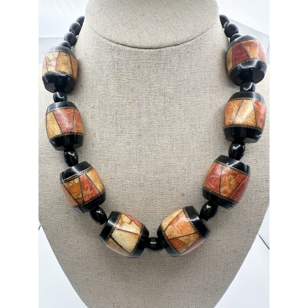 Vintage Apple Sponge Coral Beaded Chunky Statement Necklace 19”